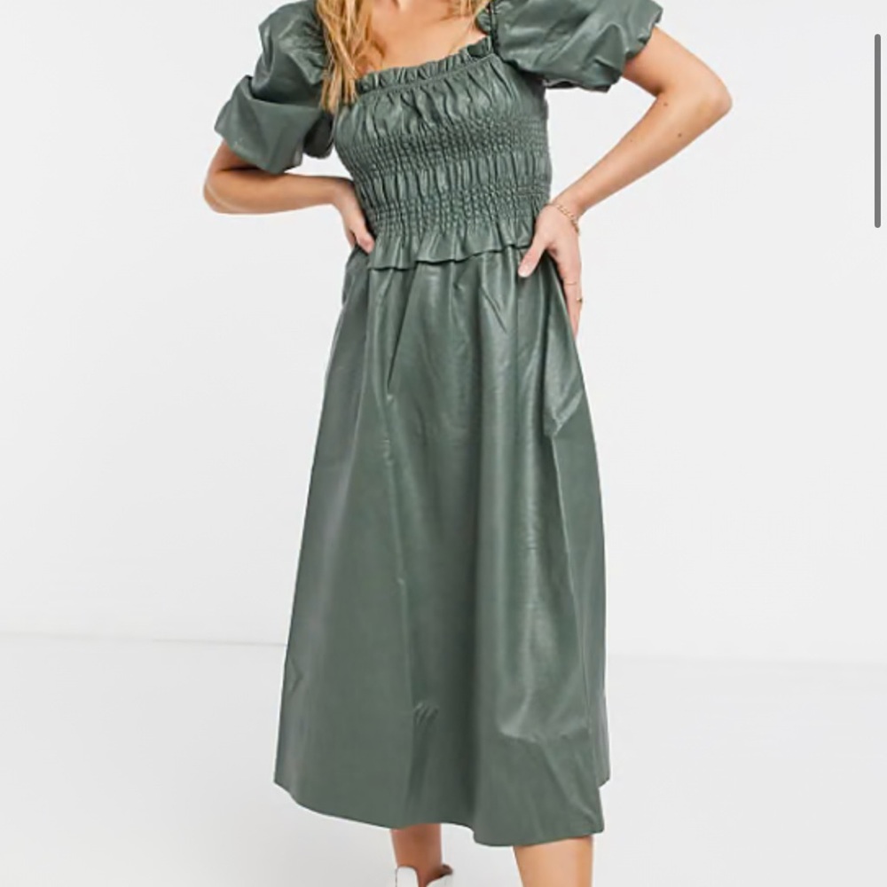 ASOS Vegan Leather Green Midi Dress Size 2 NWT